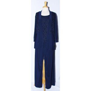 NWT Fanny 1996 Jersey & Lace Women's Formal Pant Suit-Size 2X-NAVY BLUE-NEW